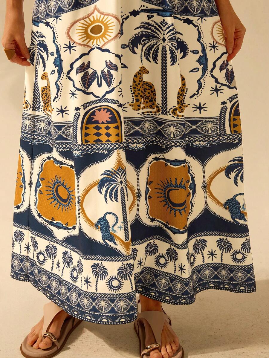 Vestido Boho V-Neck Tropical Leopardo & Palmeras