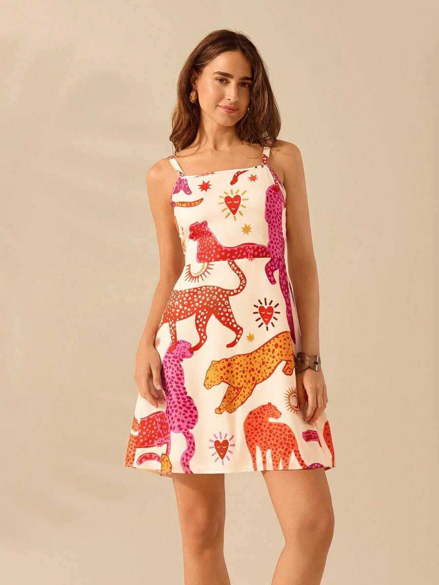 Vestido T-Shirt Boho con Estampa Animal Contraste