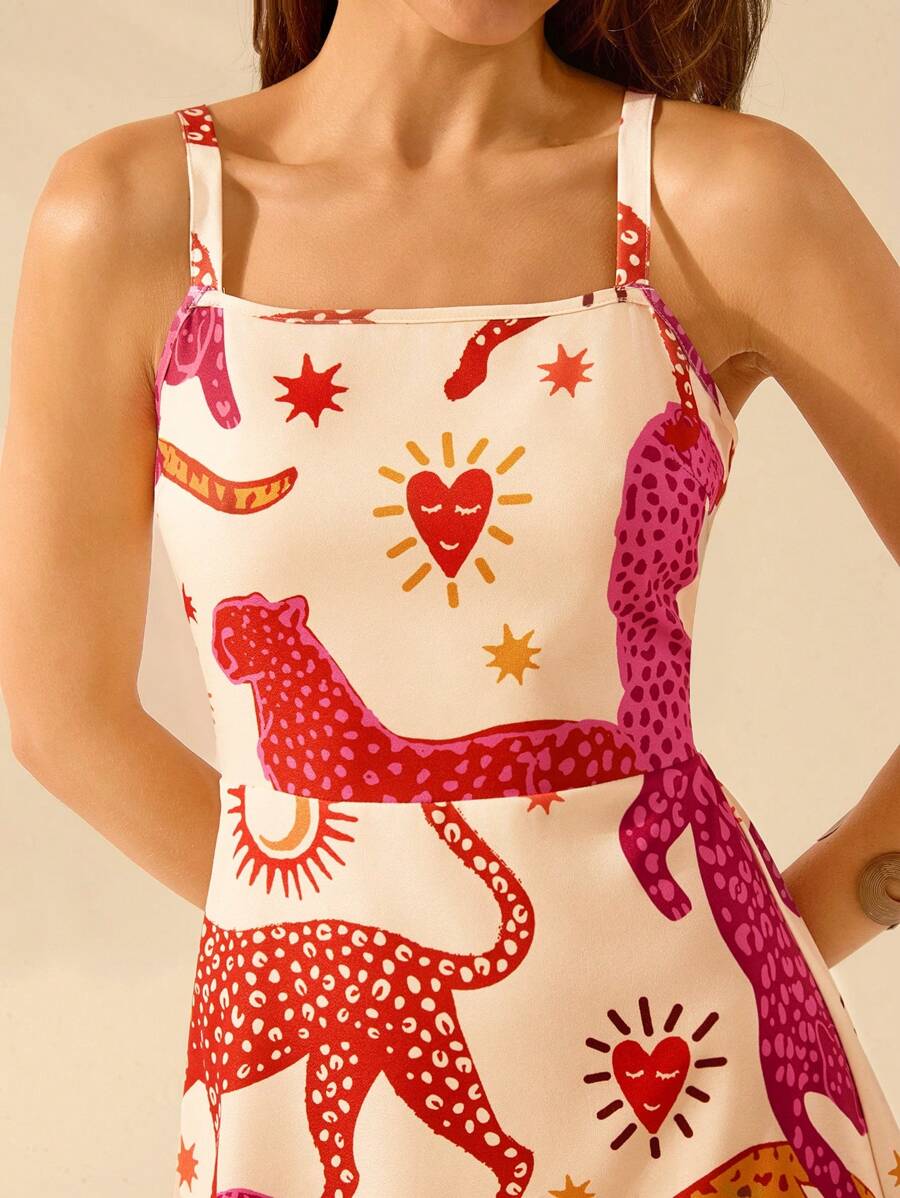 Vestido T-Shirt Boho con Estampa Animal Contraste