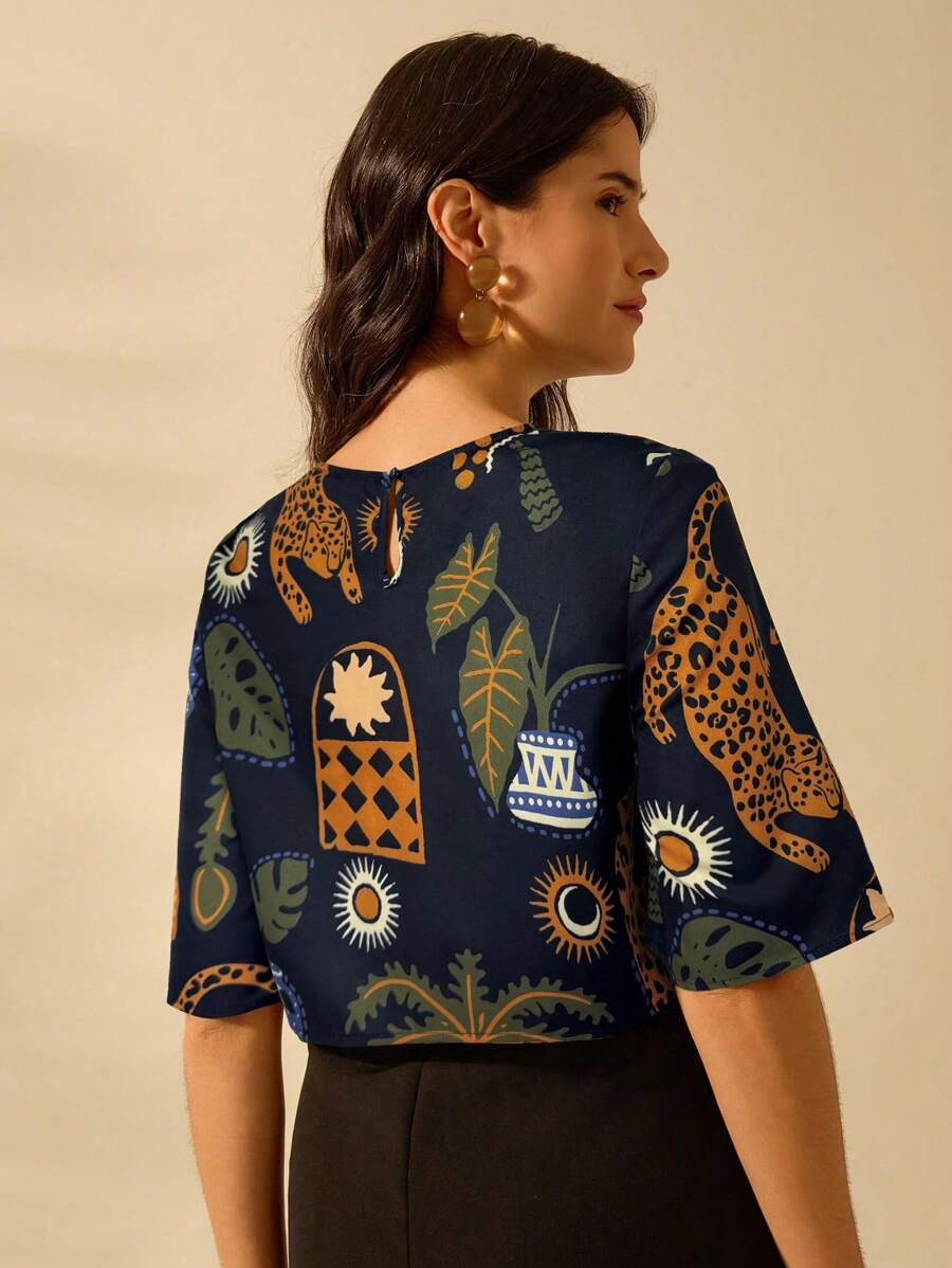 Blusa Corta Tropical Colorida Boho