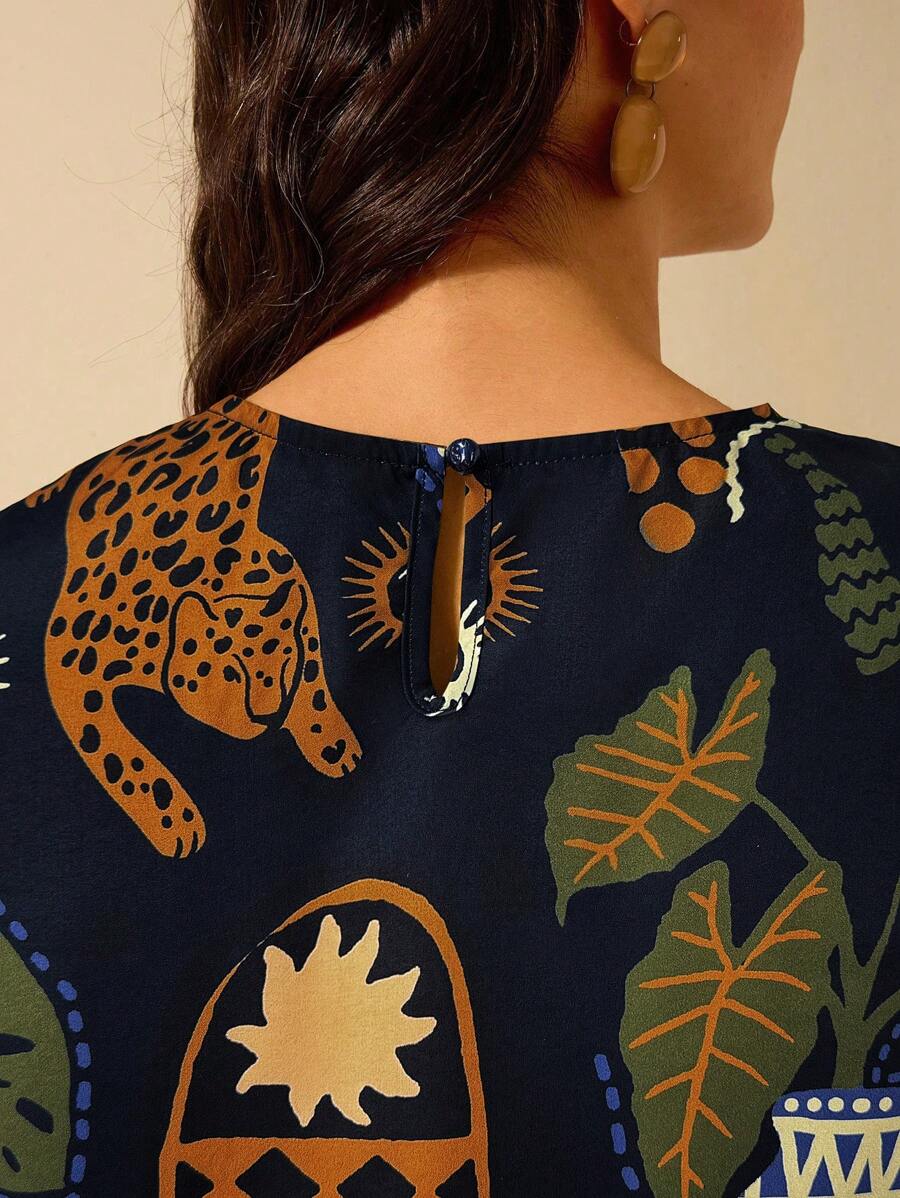 Blusa Corta Tropical Colorida Boho