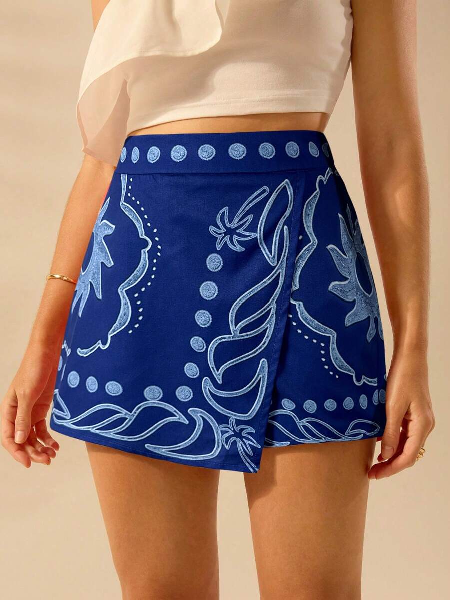 Short Rojo Mini Tropical de Cintura Baja