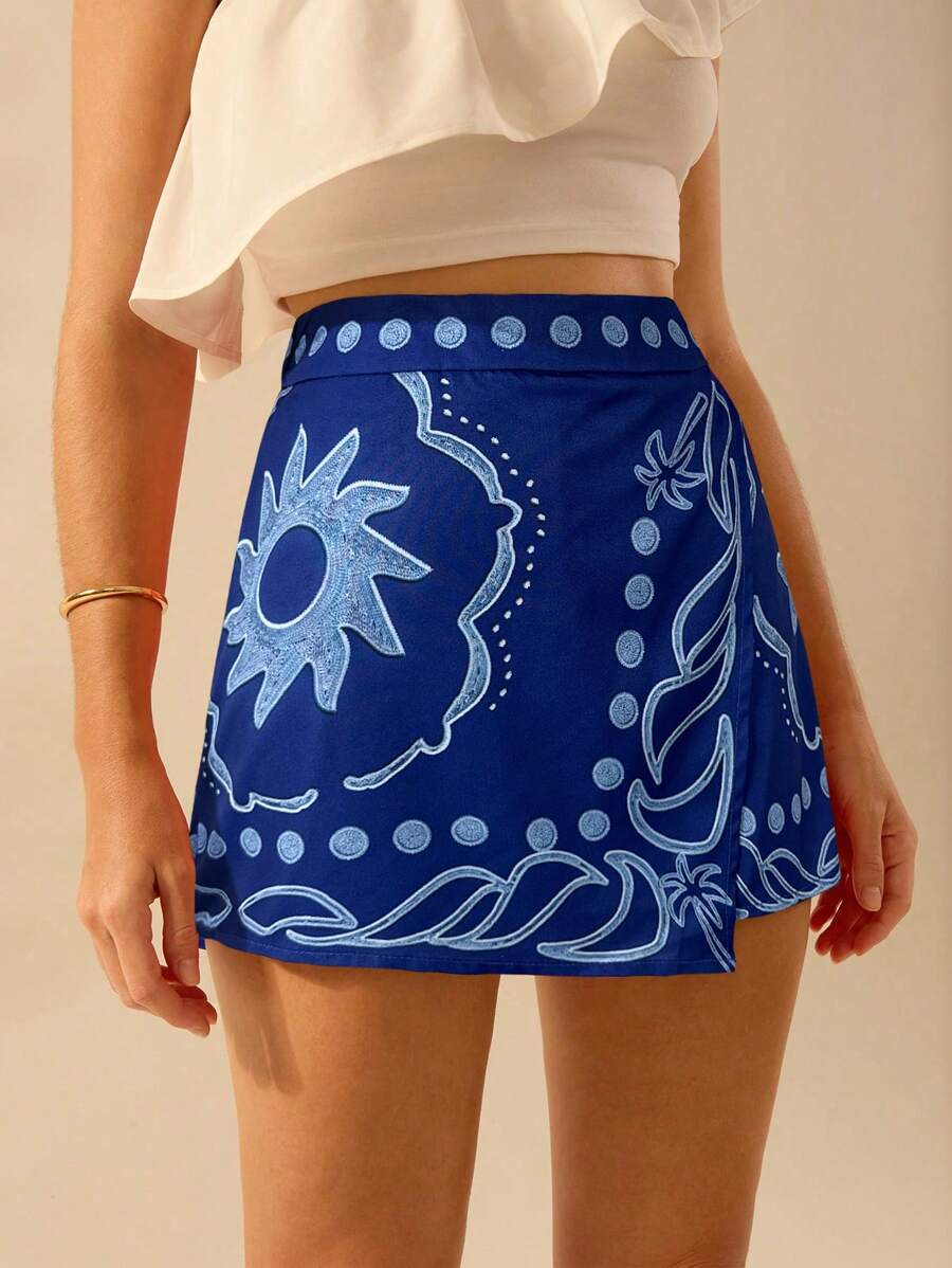 Short Rojo Mini Tropical de Cintura Baja