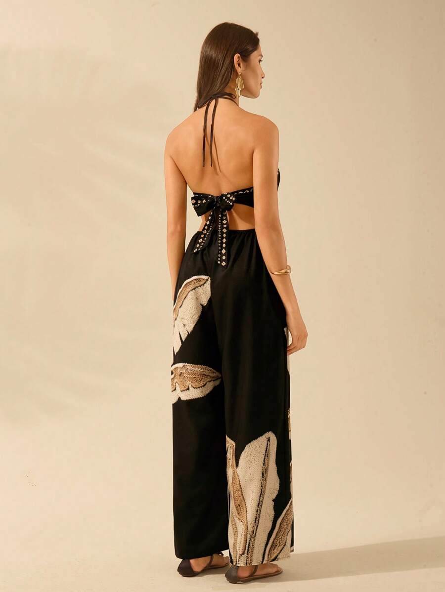 Mono Boho Negro Coco, Pierna Ancha y Tirantes Largos
