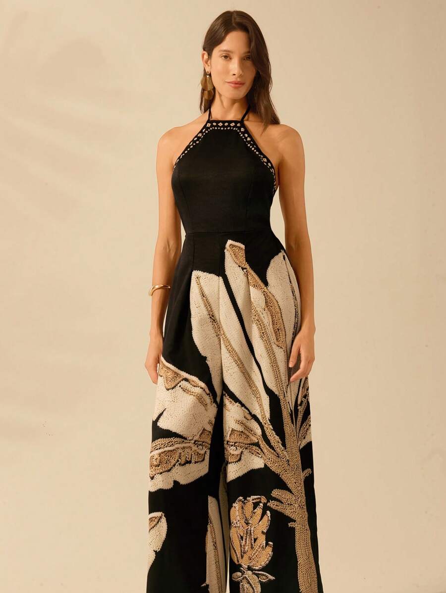 Mono Boho Negro Coco, Pierna Ancha y Tirantes Largos