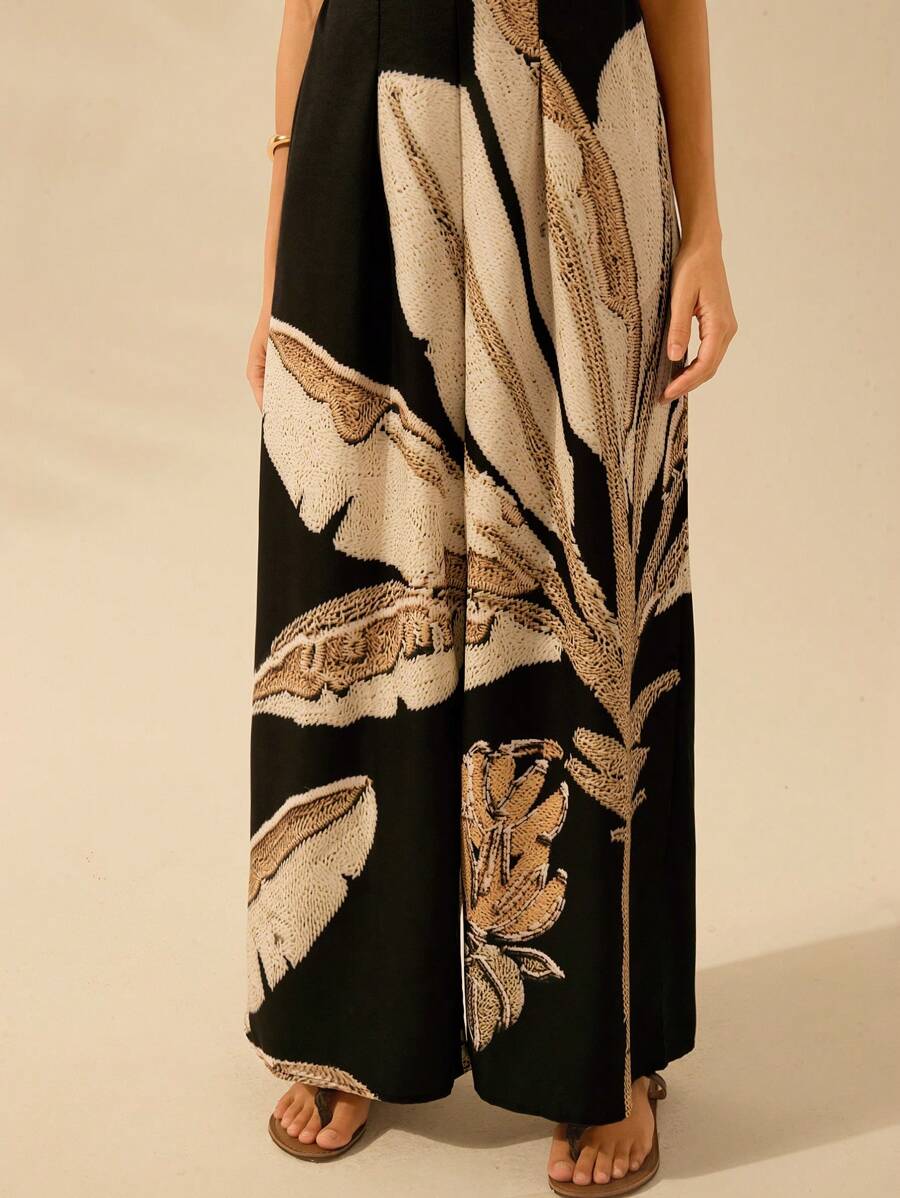 Mono Boho Negro Coco, Pierna Ancha y Tirantes Largos