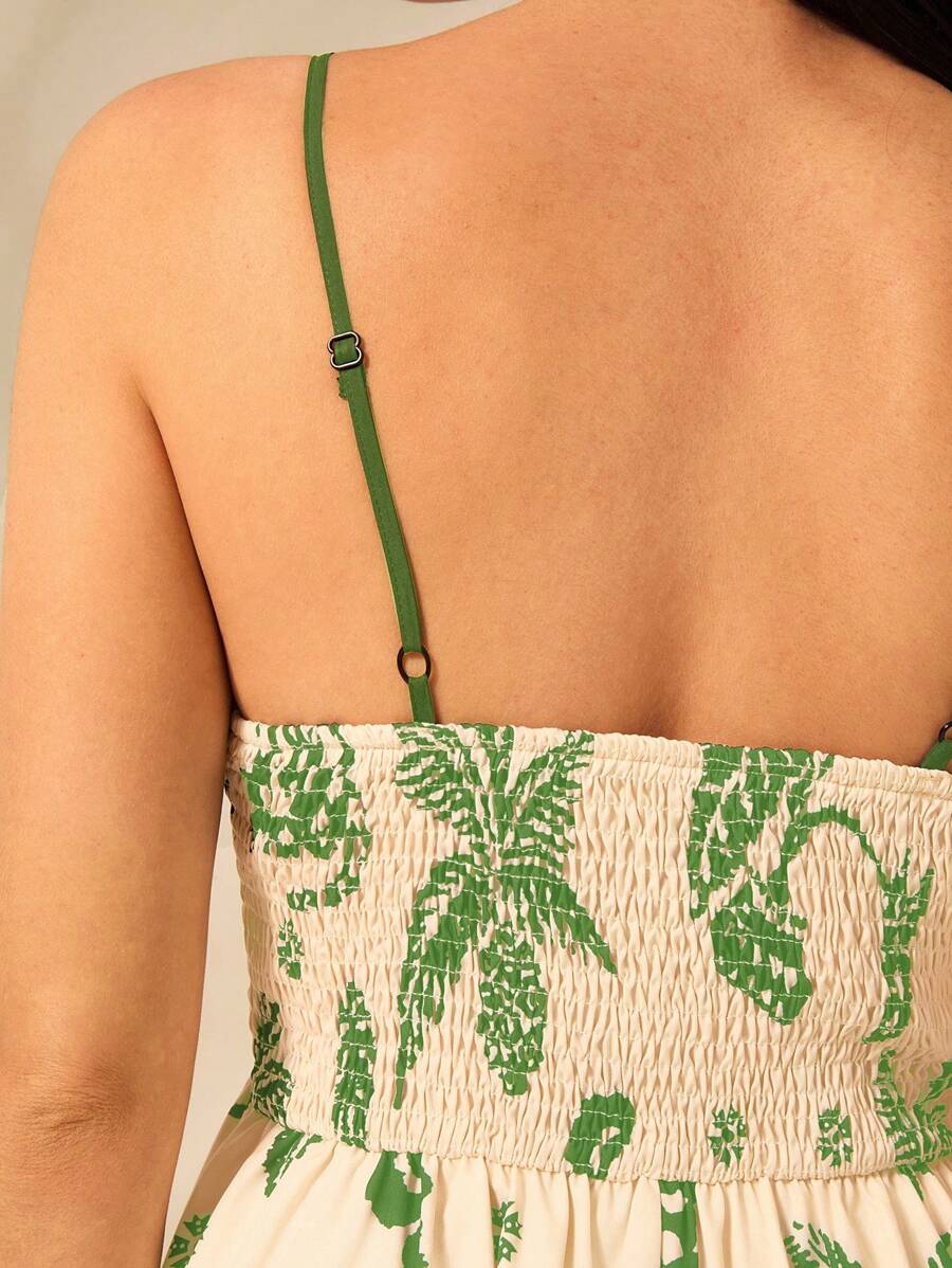 Vestido Largo Beige Boho con Leopardo, Piña y Coco Tropical