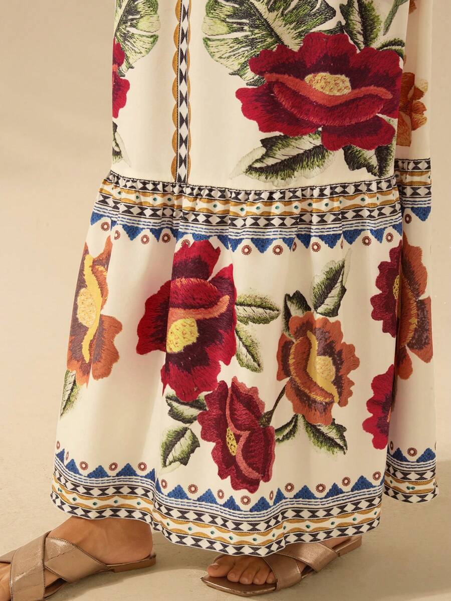 Vestido Boho Floral de Vacaciones con V-Neck y Espalda Abierta