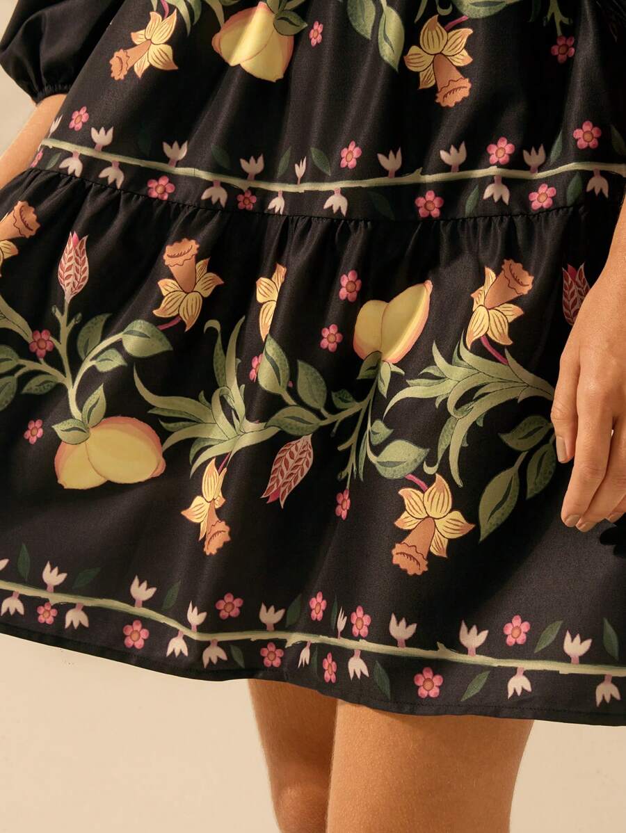 Vestido Corto Negro con Mangas Globo & Limón Boho