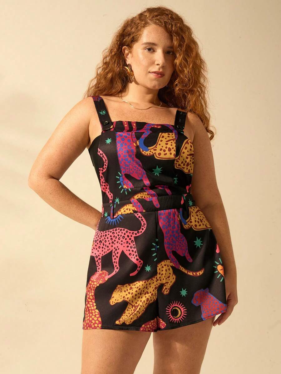 Mono Colorido Tropical Plus Size con Bolsillos