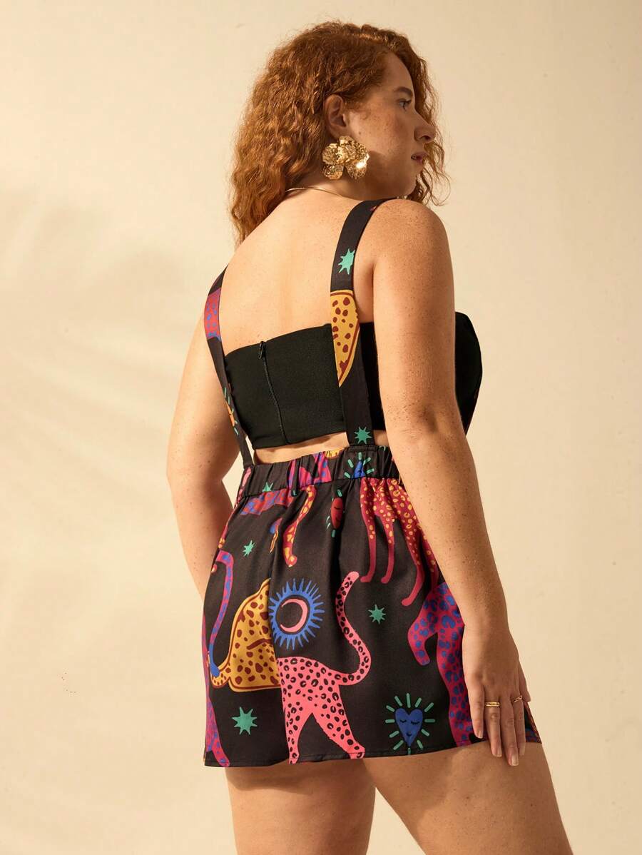 Mono Colorido Tropical Plus Size con Bolsillos