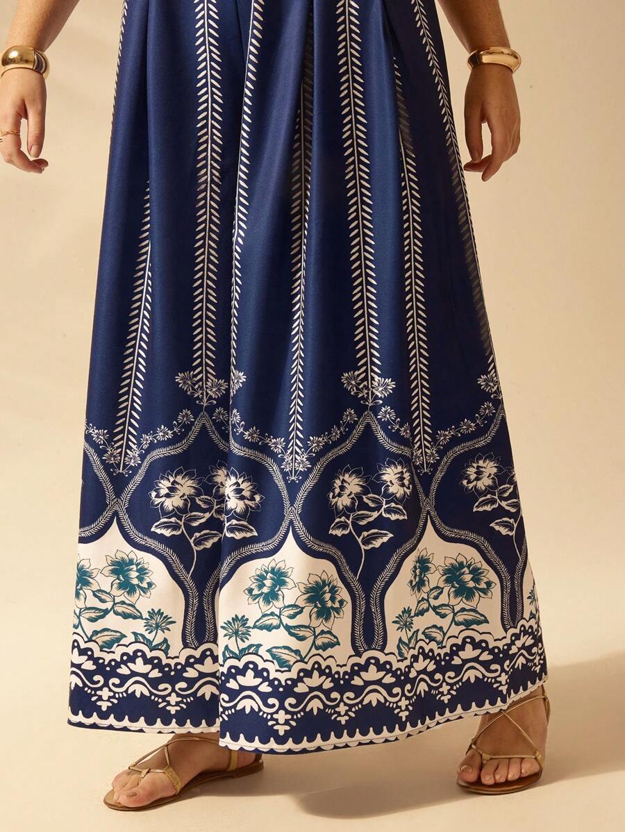 Mono Índigo Boho de Pierna Ancha Plus Size