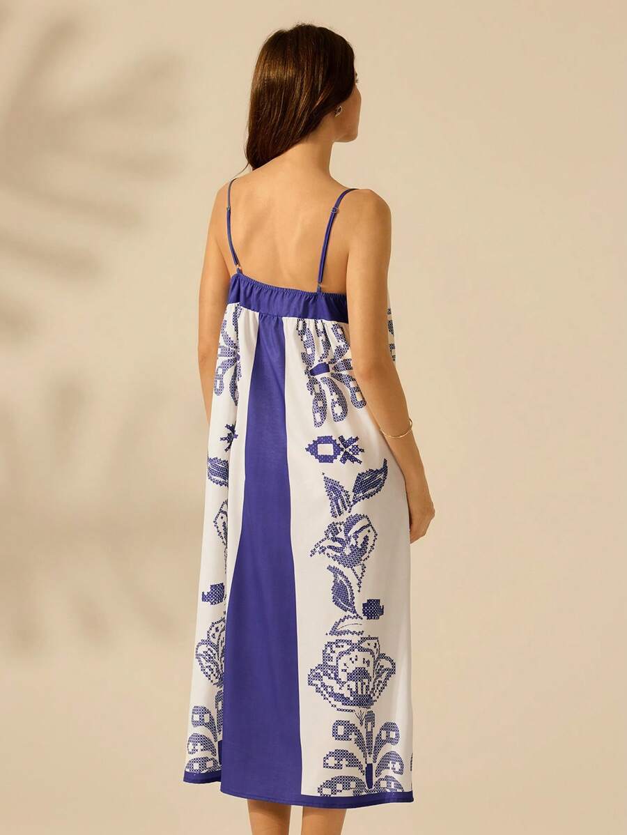 Vestido A-Line Floral Midi, Casual Vacaciones