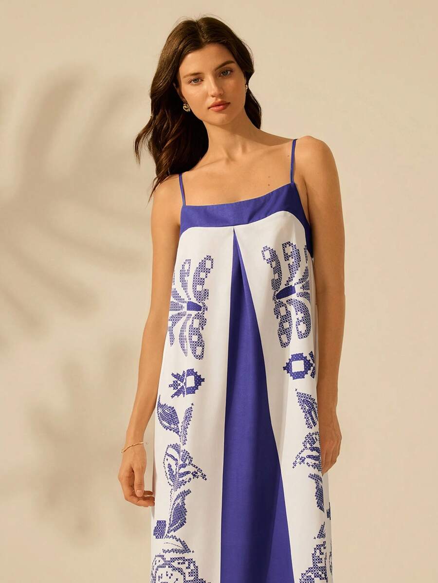 Vestido A-Line Floral Midi, Casual Vacaciones