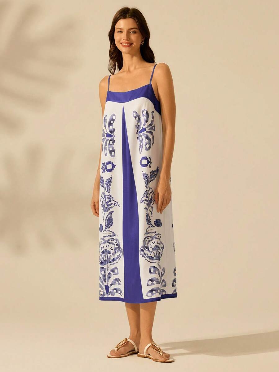 Vestido A-Line Floral Midi, Casual Vacaciones