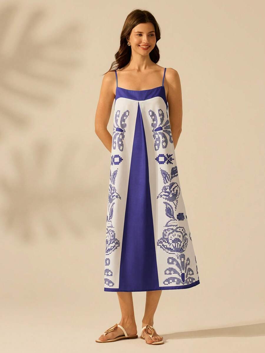 Vestido A-Line Floral Midi, Casual Vacaciones