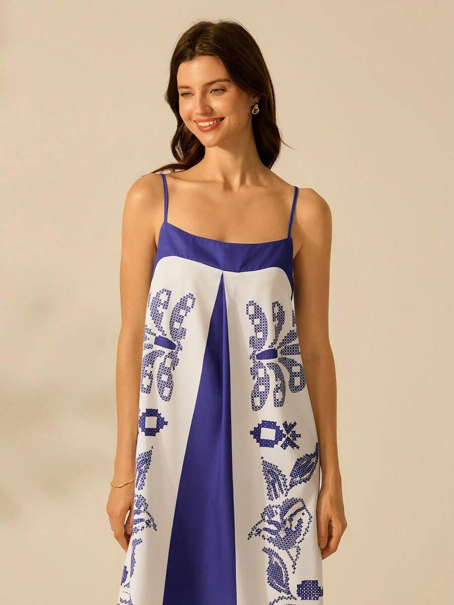 Vestido A-Line Floral Midi, Casual Vacaciones