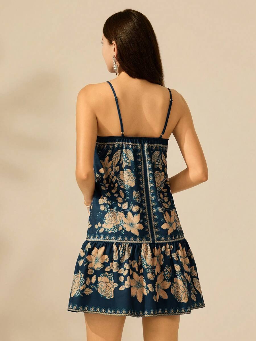 Vestido Boho Tropical Espalda Abierta con Lazos y Tirantes Finos