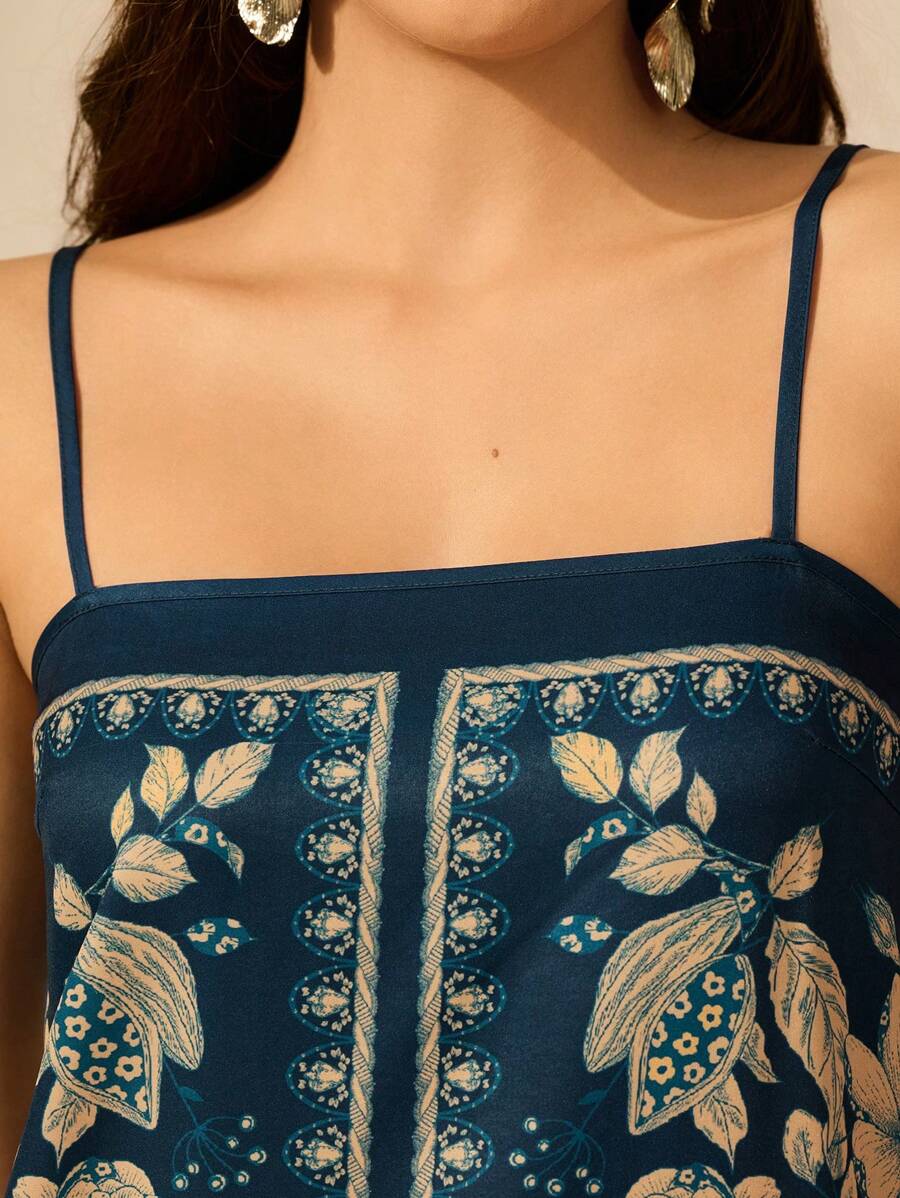 Vestido Boho Tropical Espalda Abierta con Lazos y Tirantes Finos