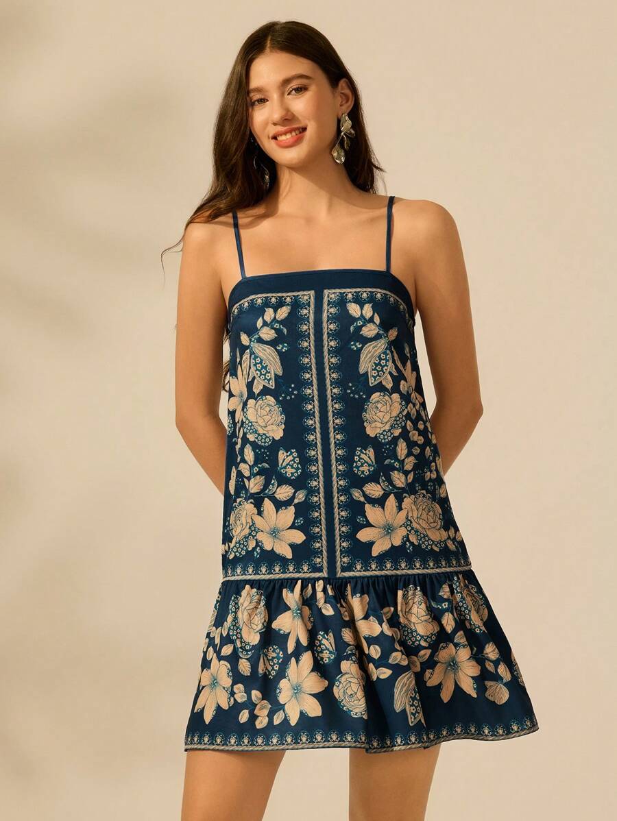 Vestido Boho Tropical Espalda Abierta con Lazos y Tirantes Finos
