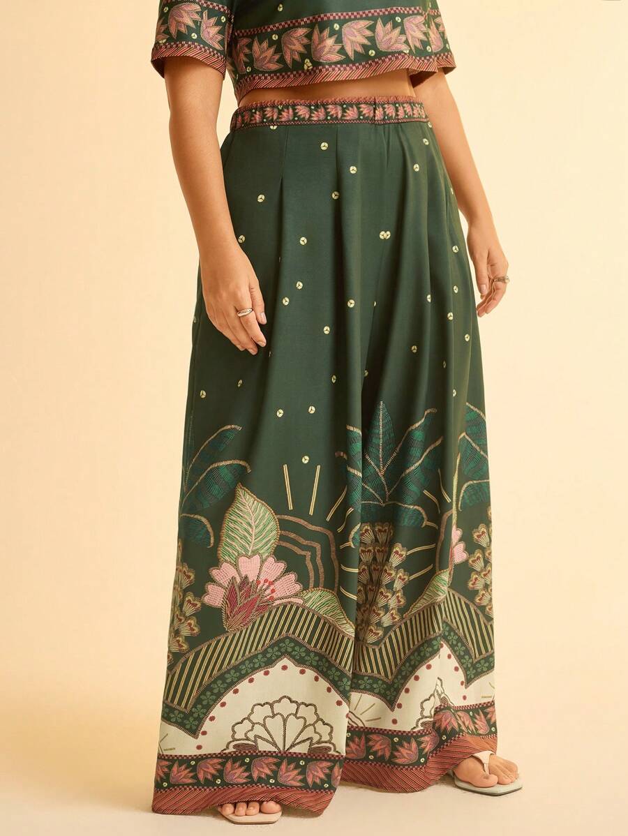Pantalón Largo Tropical Casual Plus Size para Vacaciones