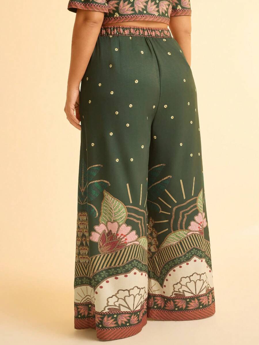 Pantalón Largo Tropical Casual Plus Size para Vacaciones