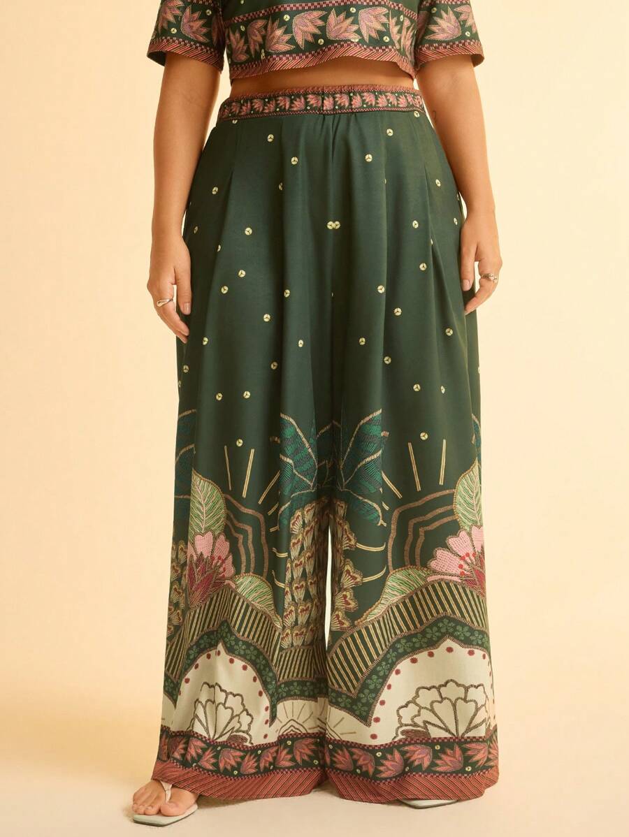 Pantalón Largo Tropical Casual Plus Size para Vacaciones