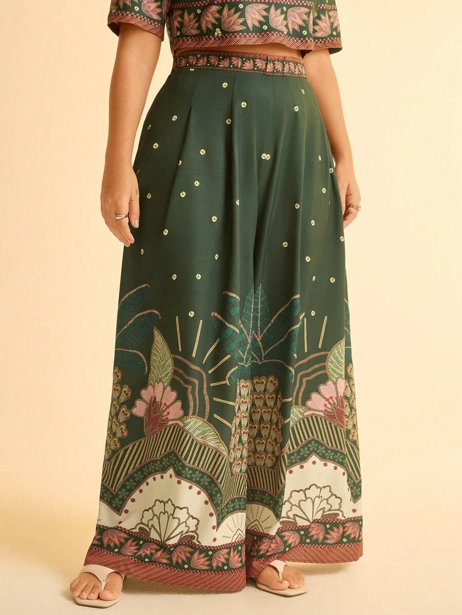 Pantalón Largo Tropical Casual Plus Size para Vacaciones