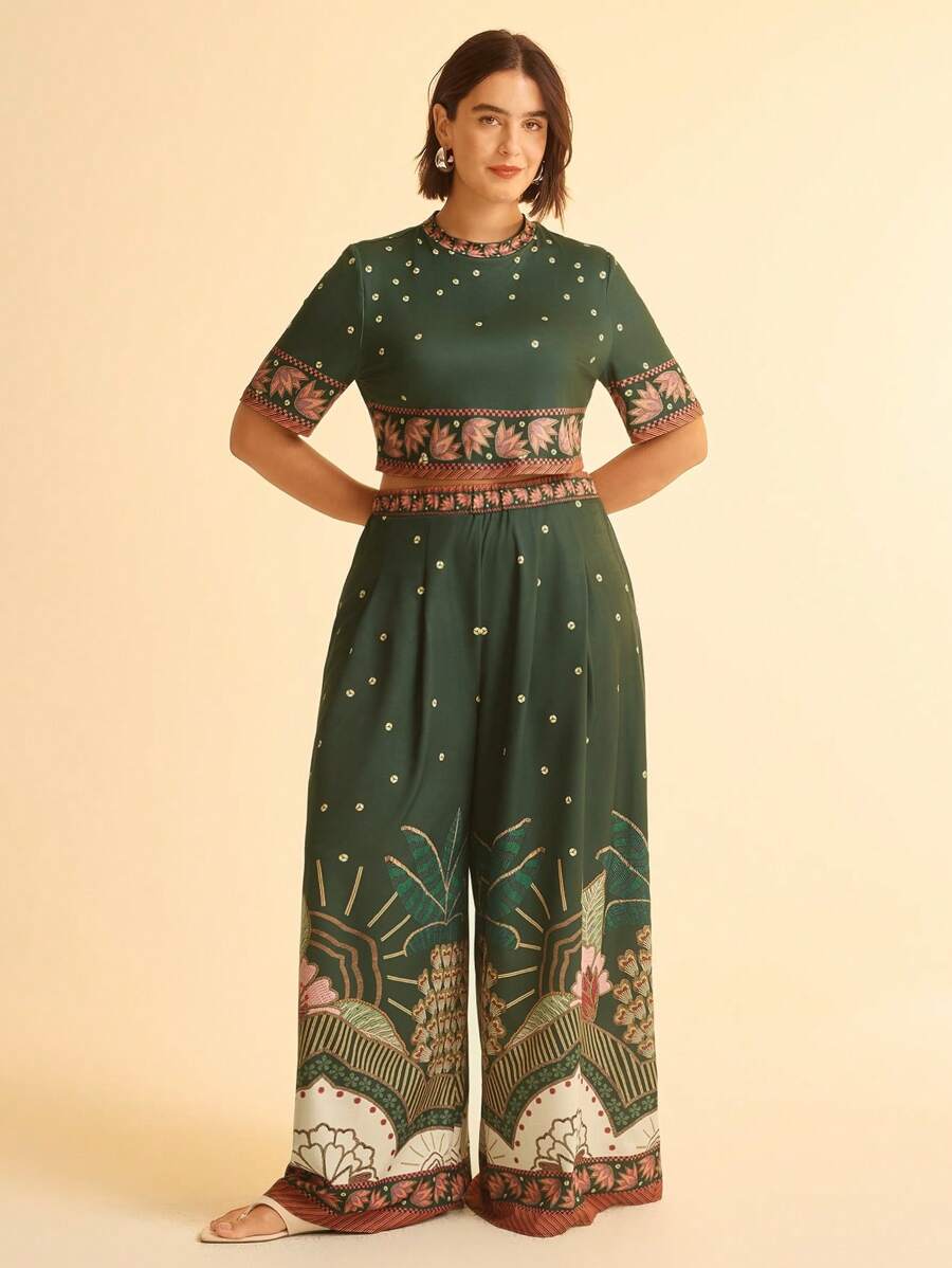 Pantalón Largo Tropical Casual Plus Size para Vacaciones