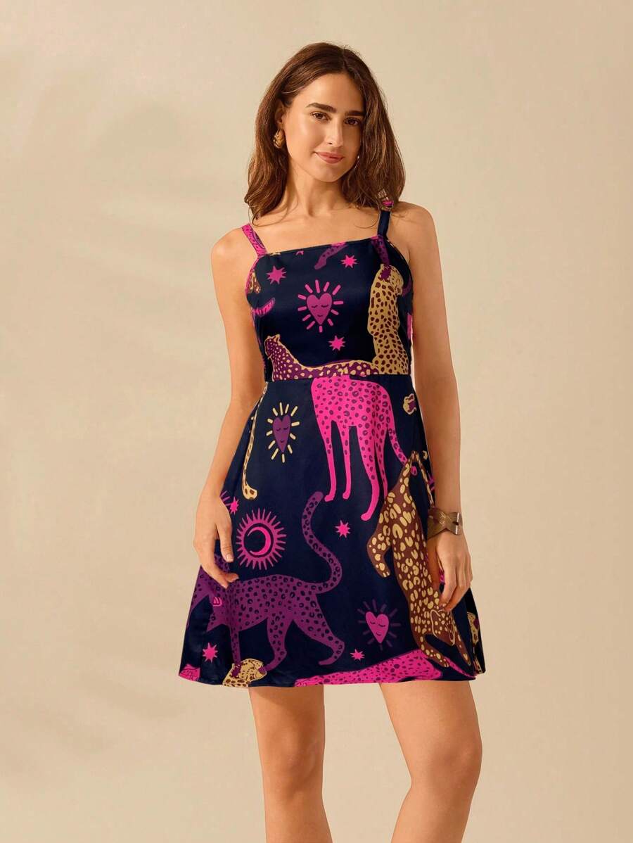 Vestido T-Shirt Boho con Estampa Animal Contraste