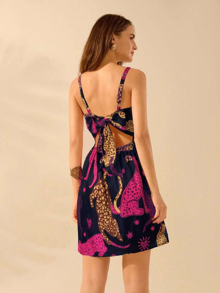 Vestido T-Shirt Boho con Estampa Animal Contraste