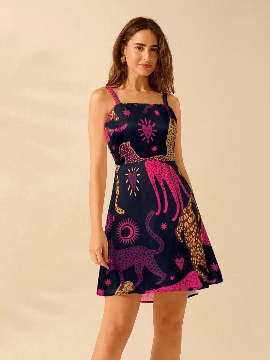 Vestido T-Shirt Boho con Estampa Animal Contraste