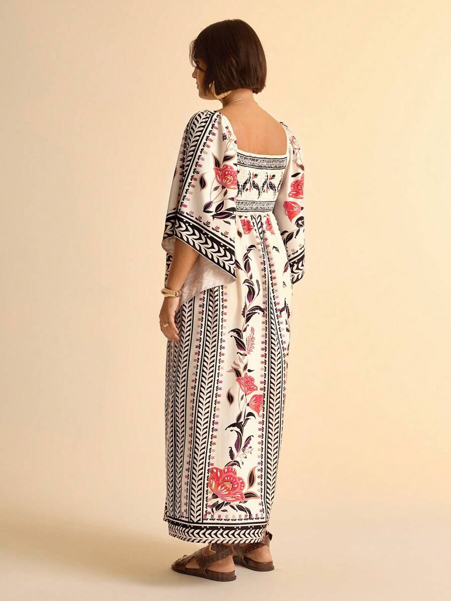 Vestido Largo Plus Size Floral Boho con Recortes