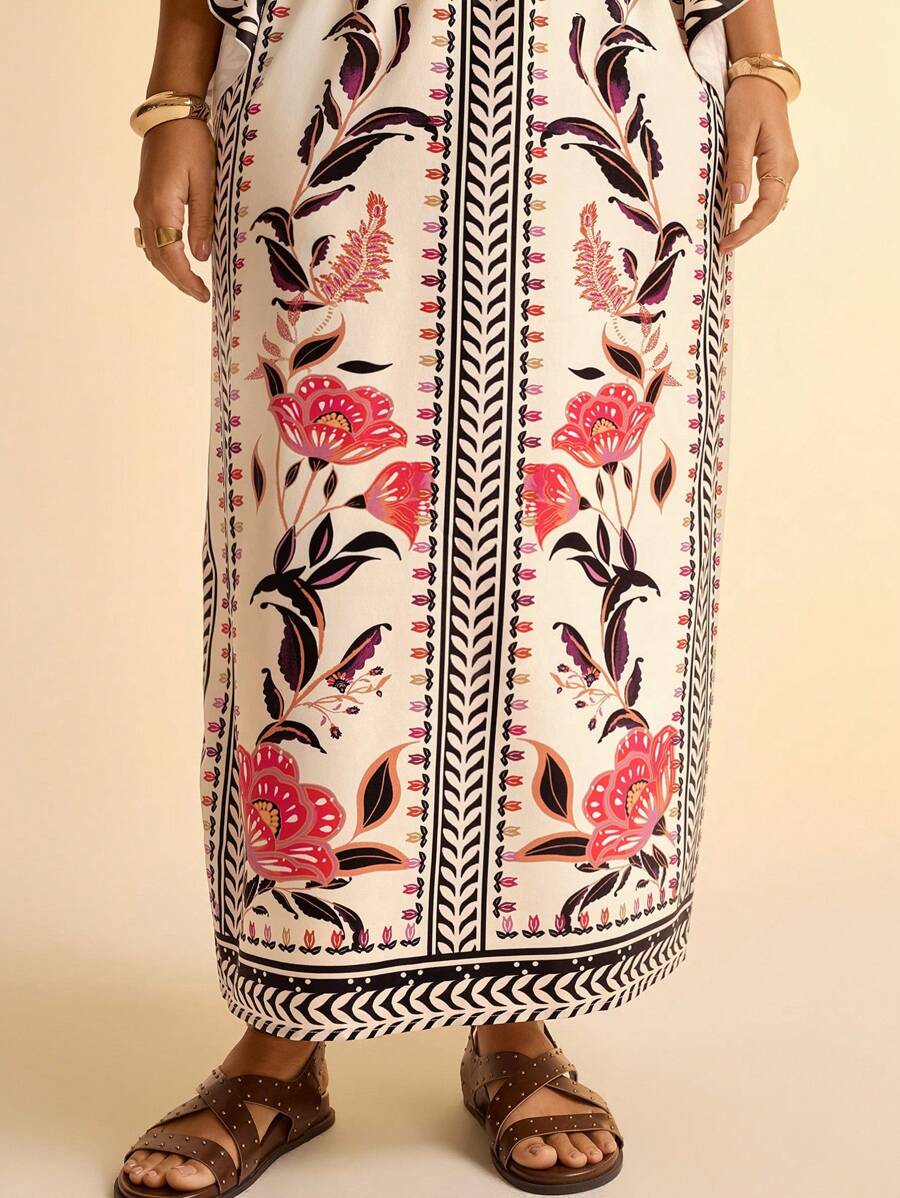 Vestido Largo Plus Size Floral Boho con Recortes