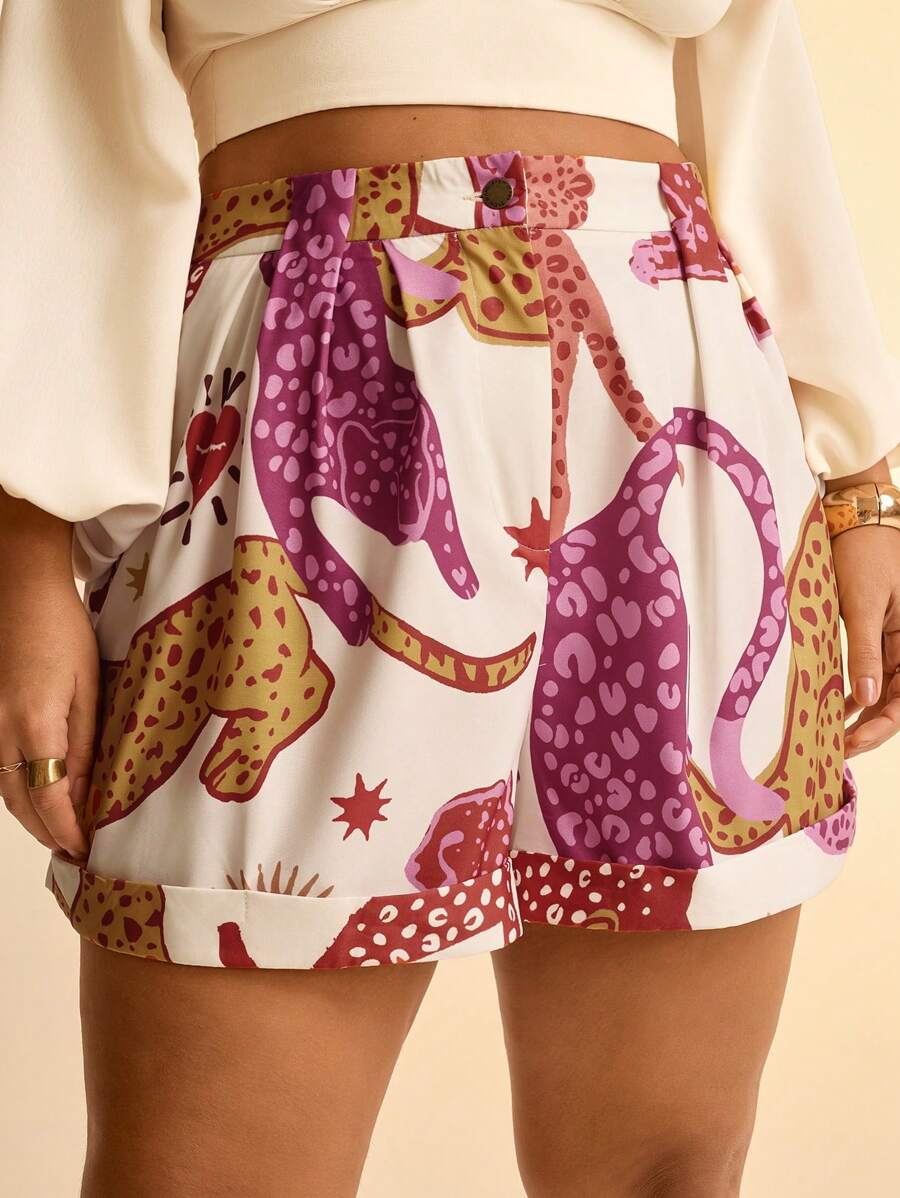 Shorts Boho Leopardo Beige Plus Size Verano