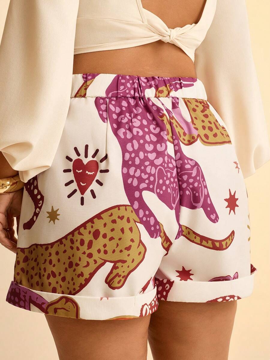 Shorts Boho Leopardo Beige Plus Size Verano