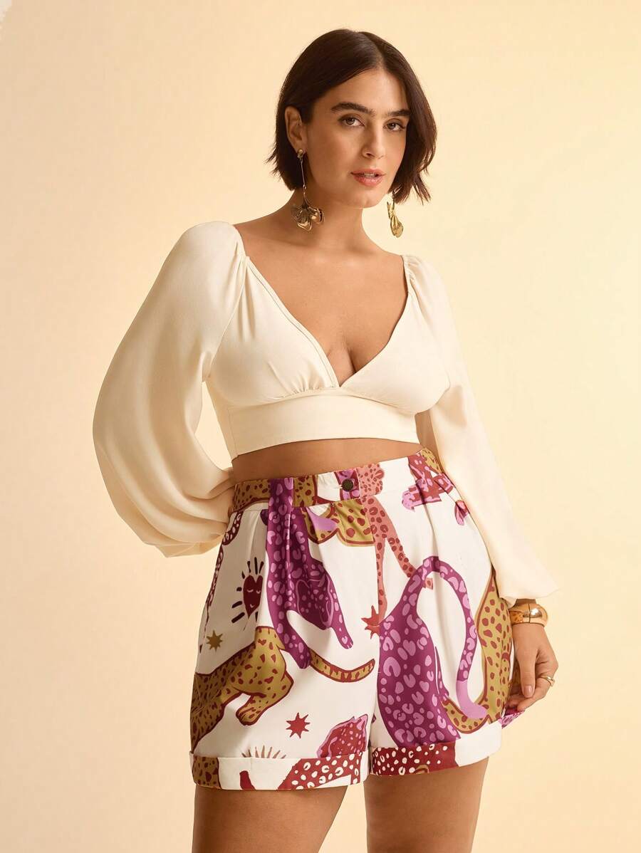 Shorts Boho Leopardo Beige Plus Size Verano