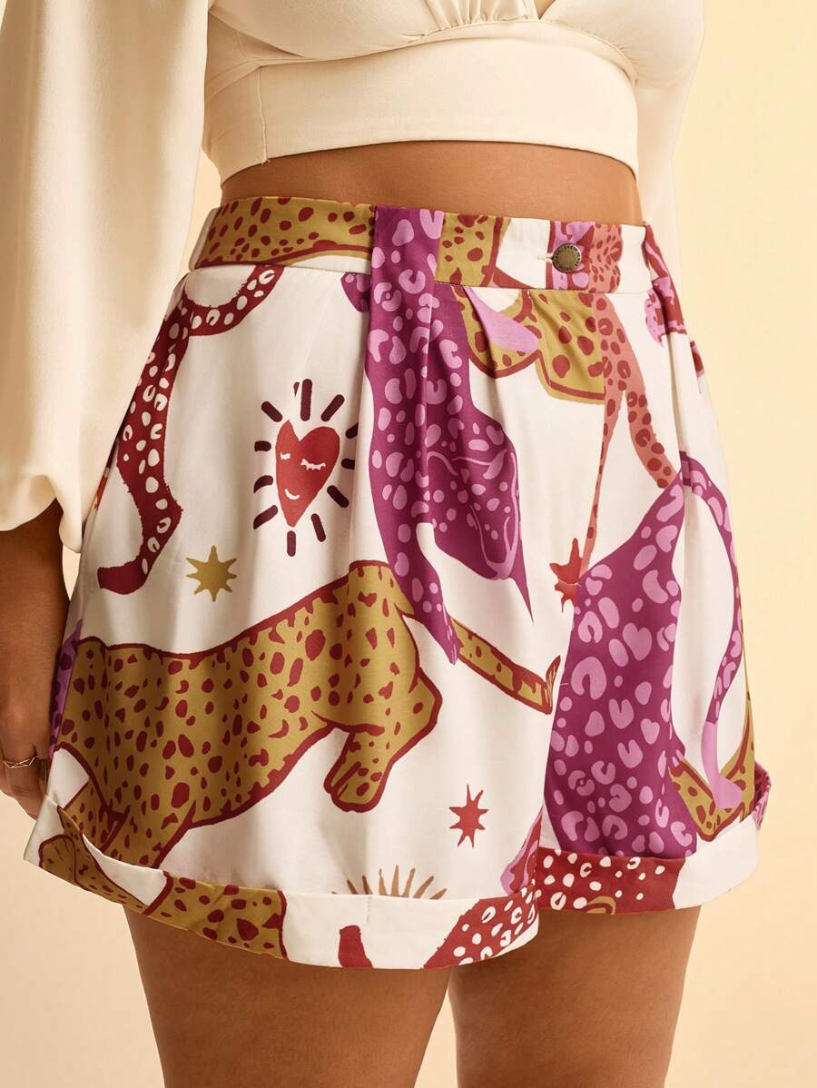 Shorts Boho Leopardo Beige Plus Size Verano