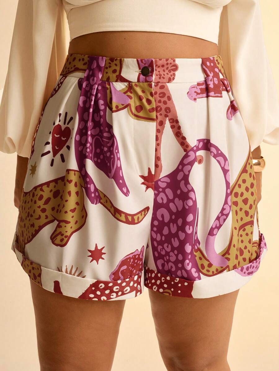 Shorts Boho Leopardo Beige Plus Size Verano
