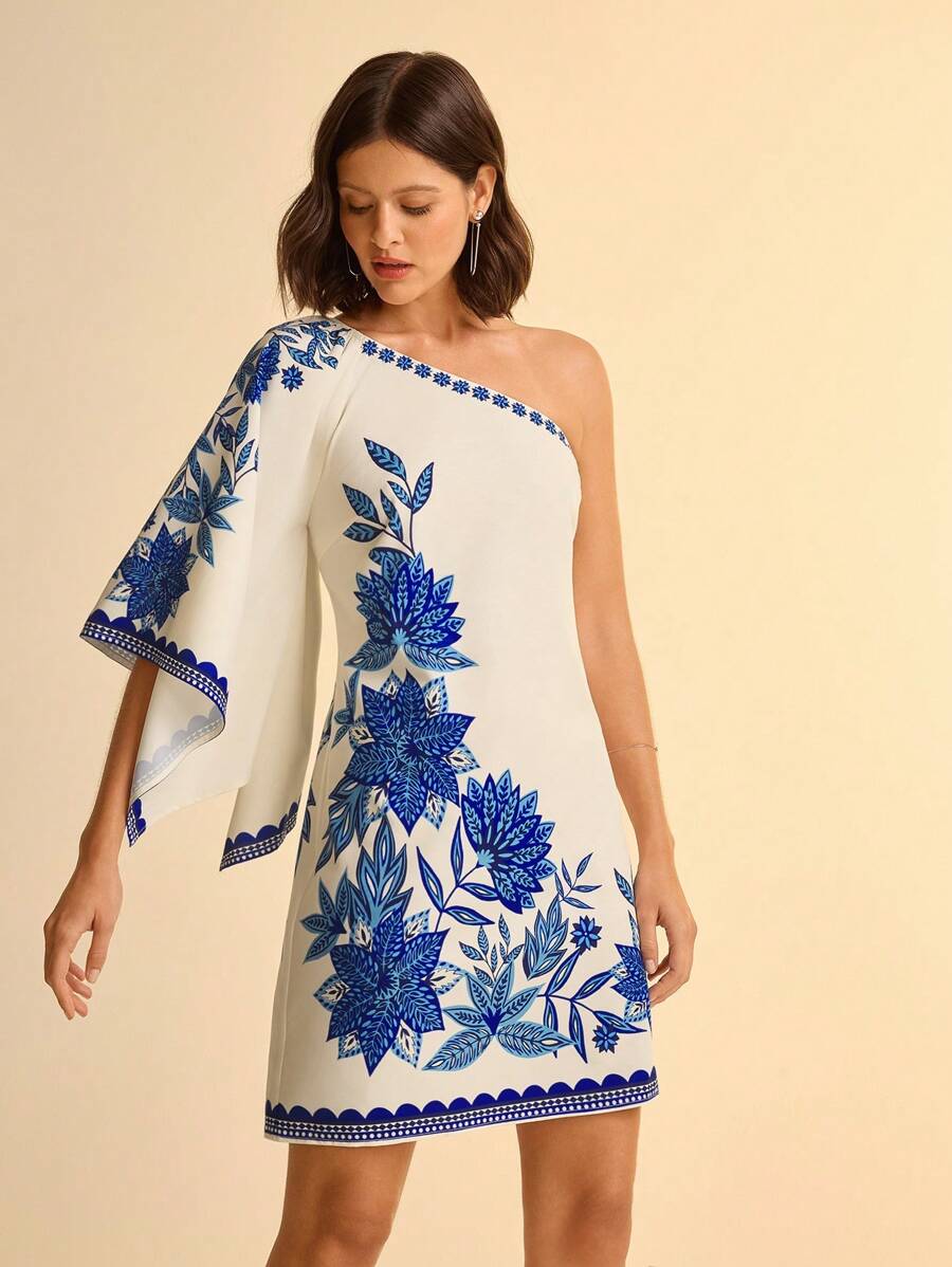Vestido Asimétrico Azul con Estampa Boho