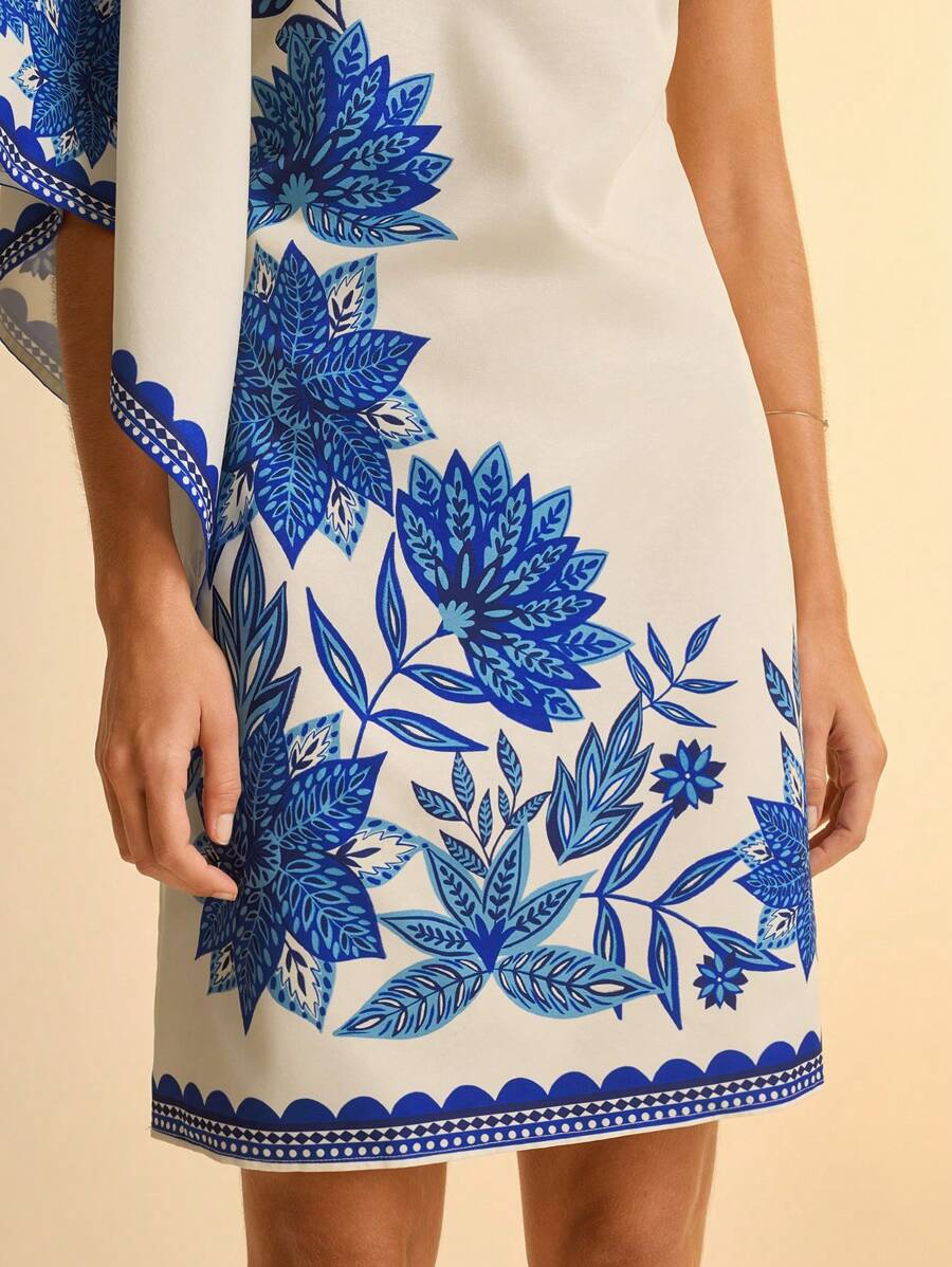 Vestido Asimétrico Azul con Estampa Boho