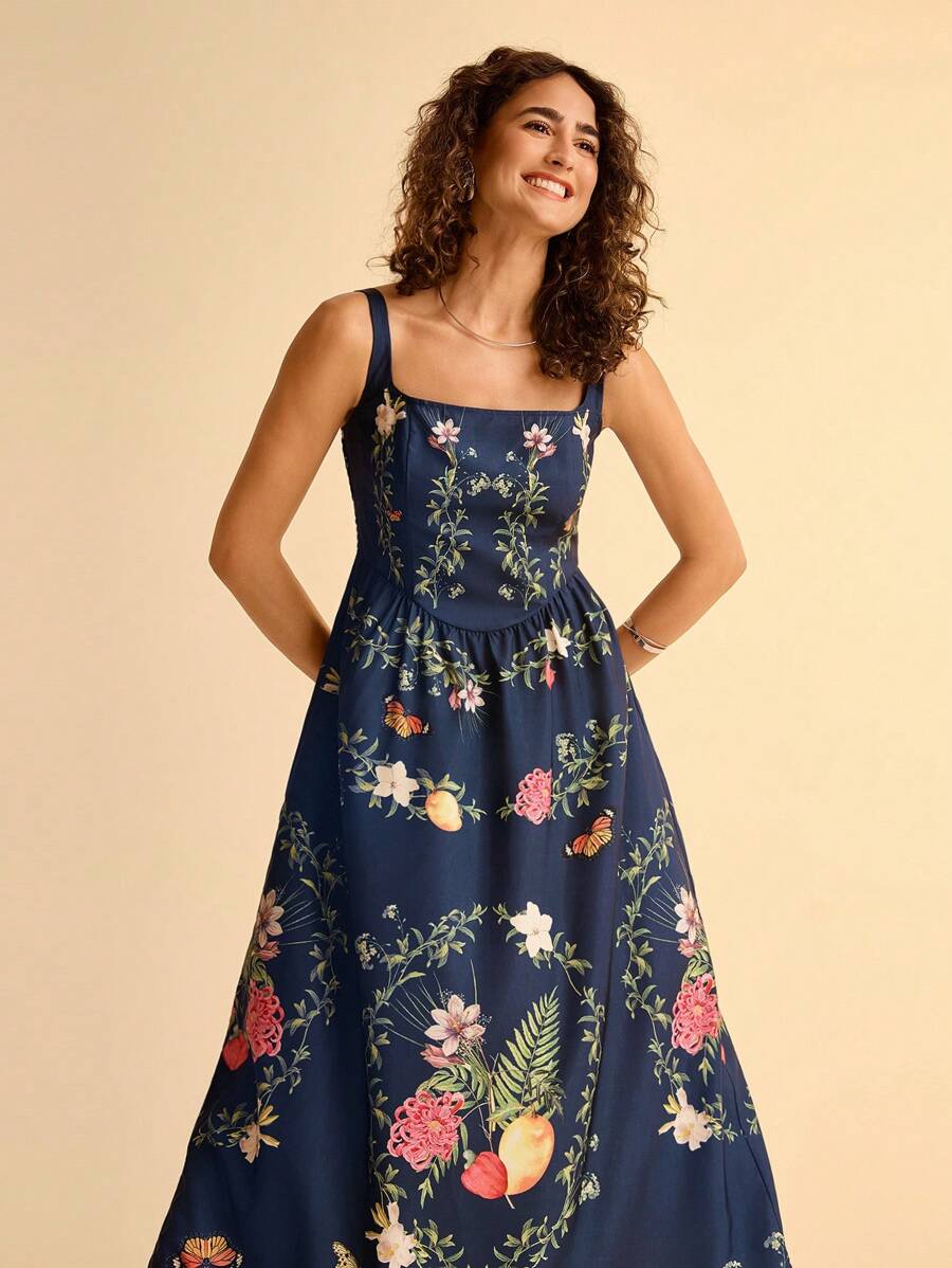 Vestido Largo Boho Floral Negro con Tirantes Finos