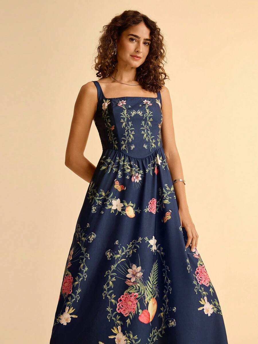 Vestido Largo Boho Floral Negro con Tirantes Finos