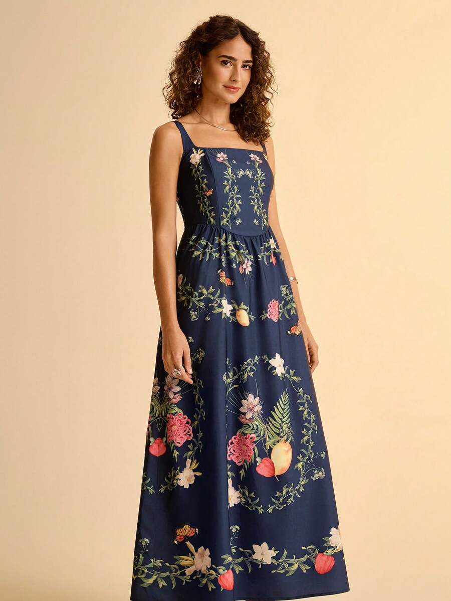 Vestido Largo Boho Floral Negro con Tirantes Finos