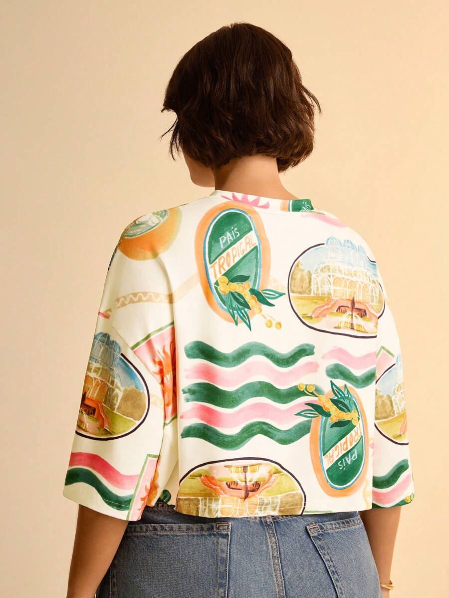 Remera Tropical Boho Manga Corta Plus Size