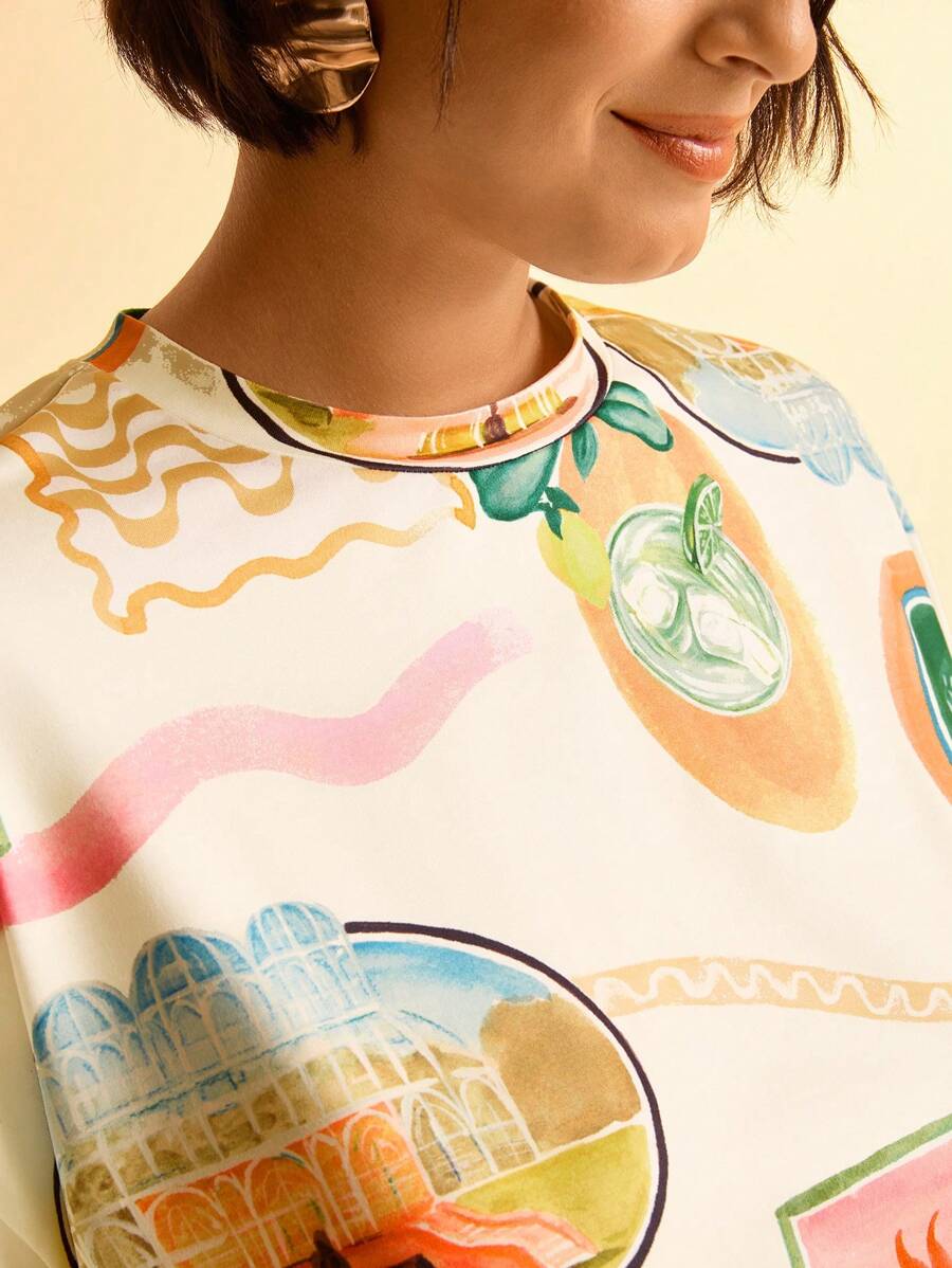 Remera Tropical Boho Manga Corta Plus Size