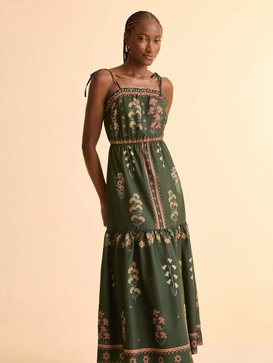 Vestido Largo Floral Tropical con Volados Boho
