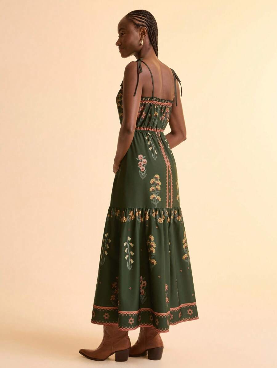 Vestido Largo Floral Tropical con Volados Boho