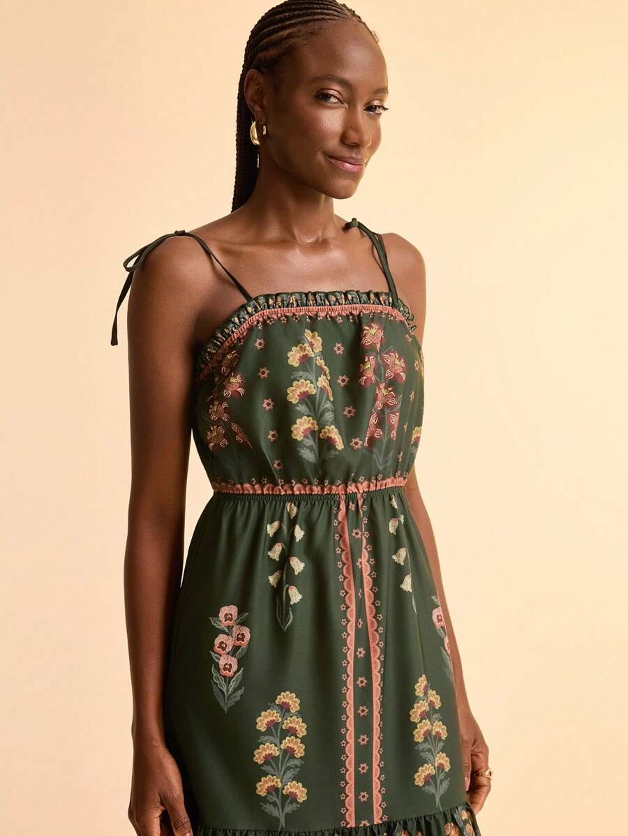 Vestido Largo Floral Tropical con Volados Boho