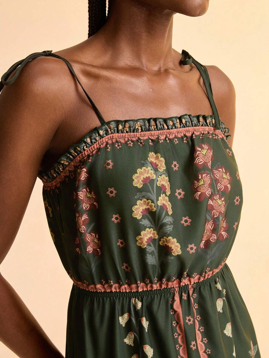 Vestido Largo Floral Tropical con Volados Boho